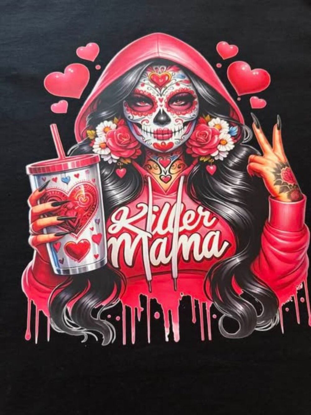 Killer Mama Sugar Skull Graphic T-Shirt Black Gildan Size M New - Picture 3 of 3